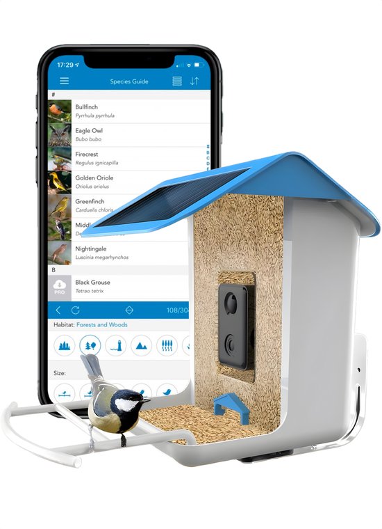 Vogelview -Vogelvoederhuisje - Vogelhuisje met Camera - Plastic - AI vogelherkenning - 1080 HD - Audio - Met zonnepaneel
